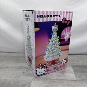 Hello Kitty White Ceramic Christmas Tree 12" Light-Up Large Multi Color Lights